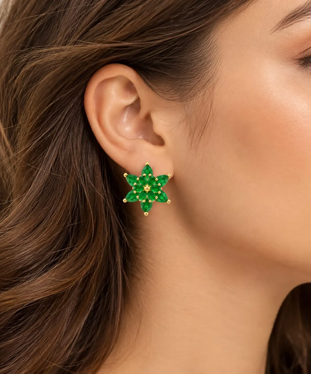 EMERALD BLOOM GREEN FLORAL STUD EARRINGS