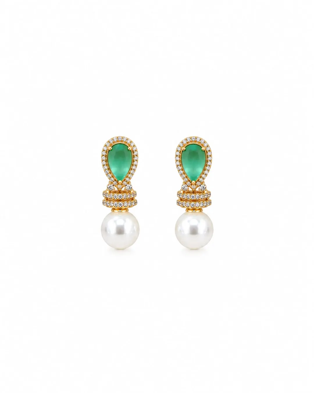EMERALD GREEN TEARDROP PEARL DROP EARRING
