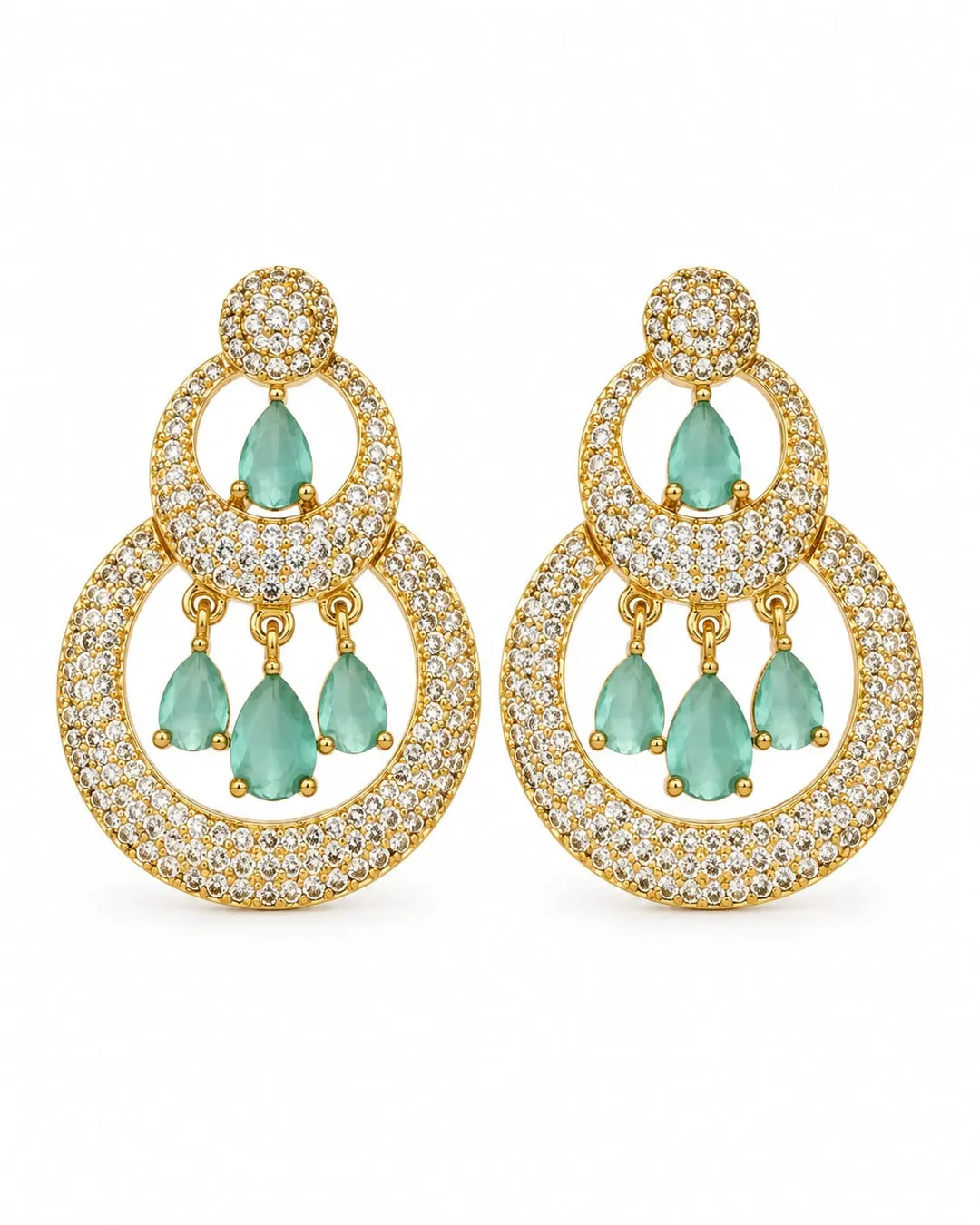 EMERALD GREEN CRYSTAL CHANDBALI CHANDELIER EARRINGS