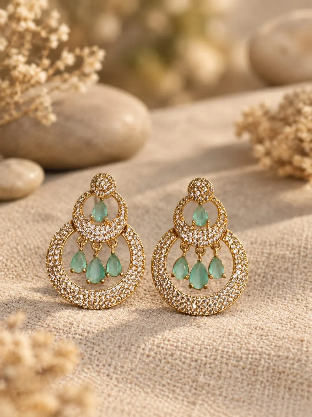 EMERALD GREEN CRYSTAL CHANDBALI CHANDELIER EARRINGS