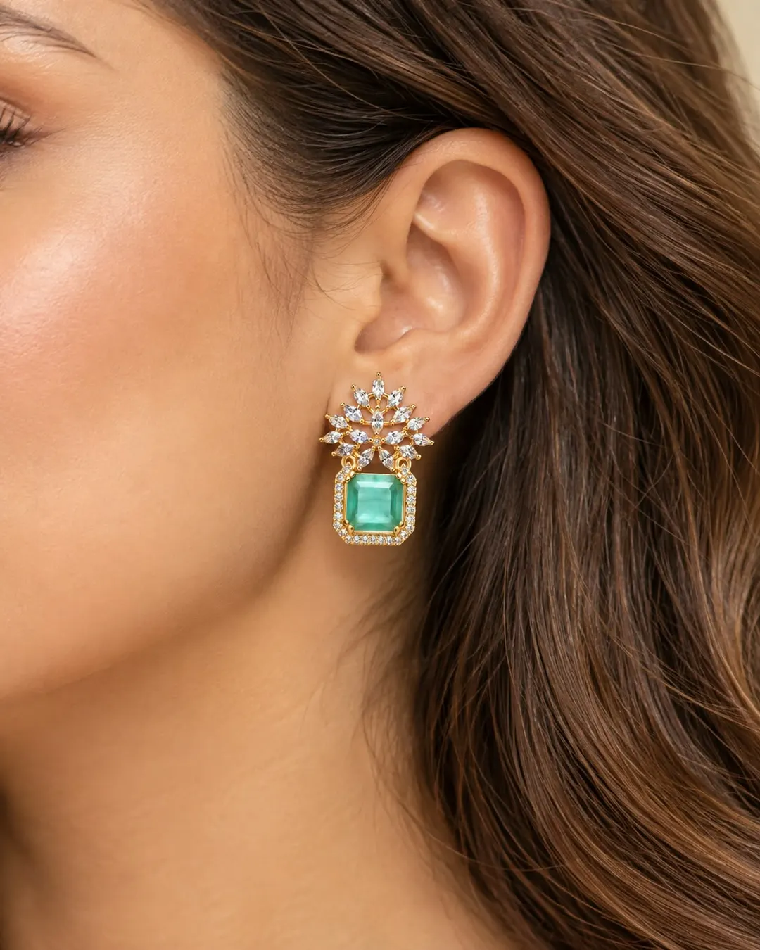 EMERALD BLOOM CRYSTAL CHANDELIER EARRINGS