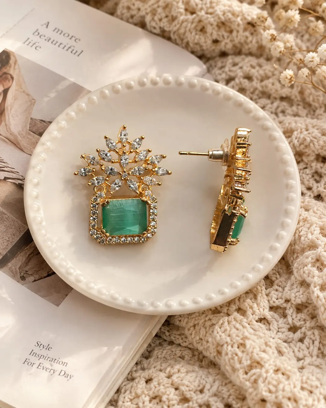 EMERALD BLOOM CRYSTAL CHANDELIER EARRINGS