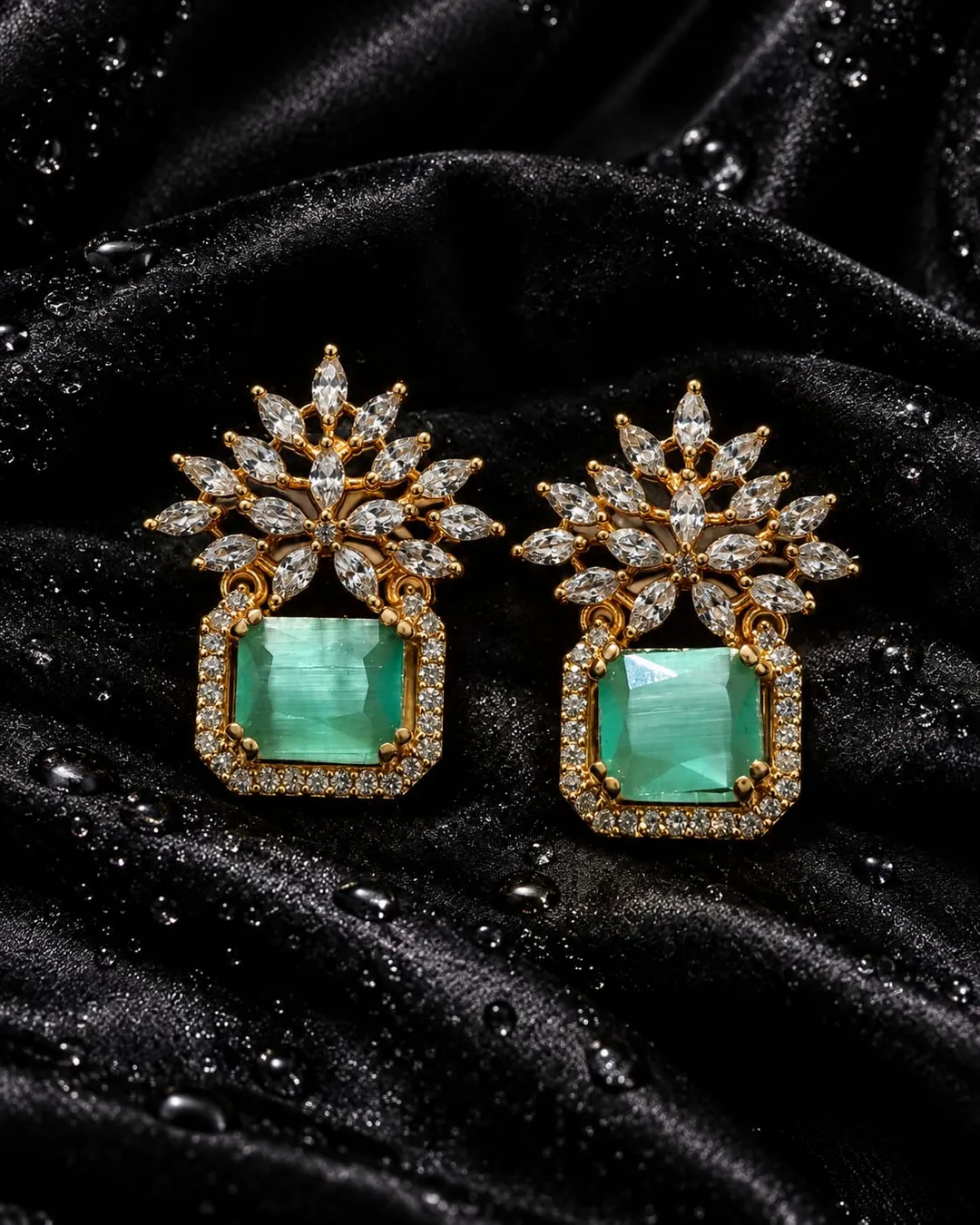 EMERALD BLOOM CRYSTAL CHANDELIER EARRINGS