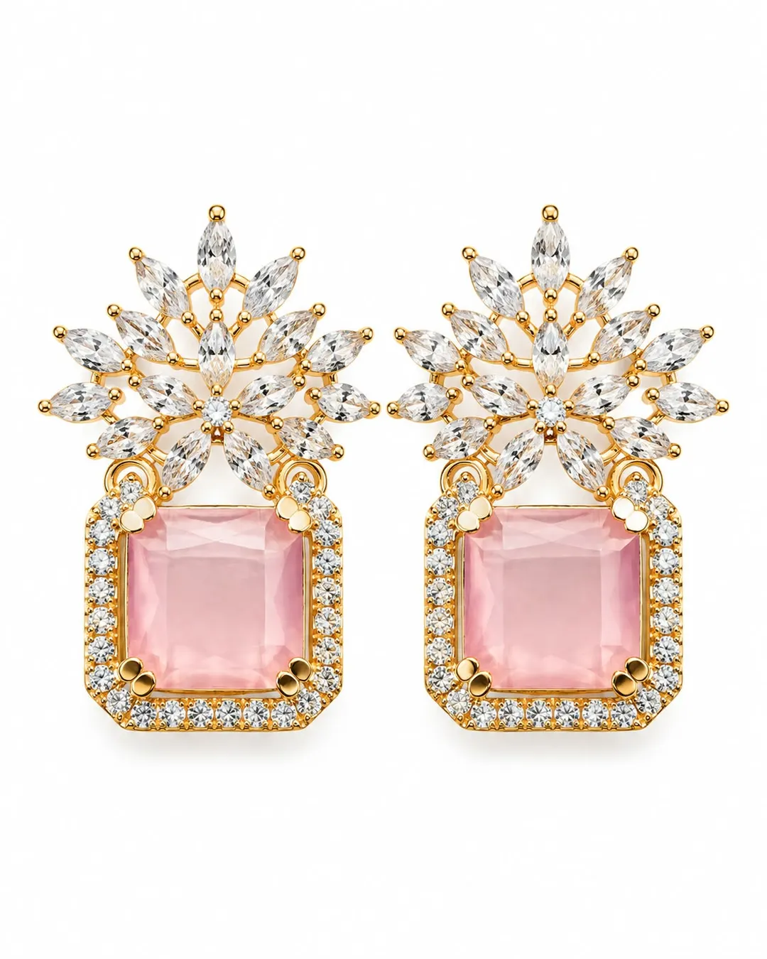 PINK CRYSTAL FLORAL EARRINGS