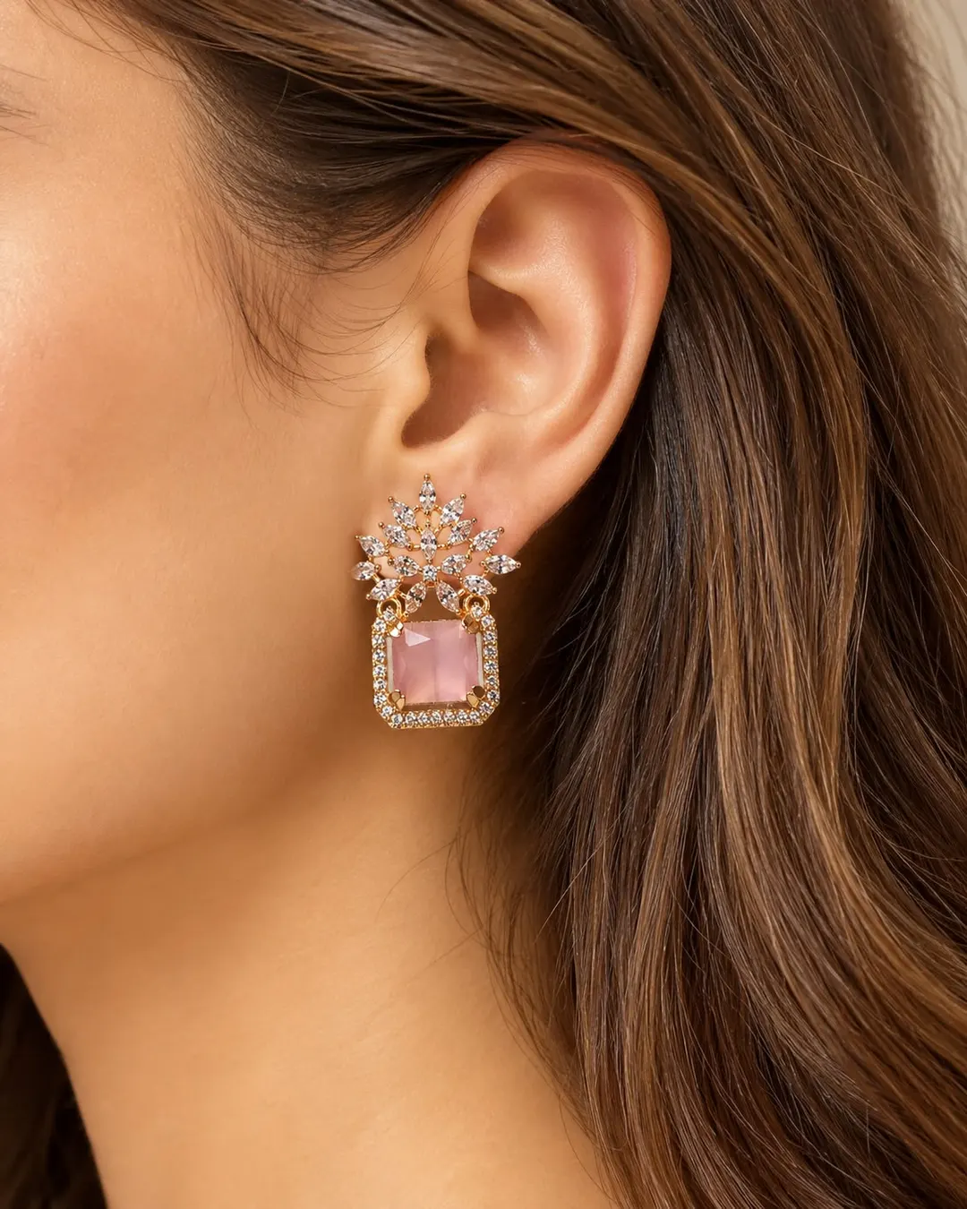 PINK CRYSTAL FLORAL EARRINGS