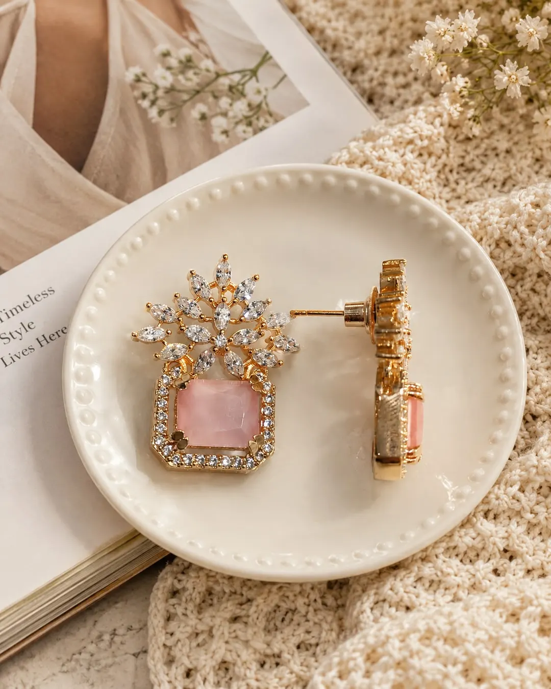 PINK CRYSTAL FLORAL EARRINGS