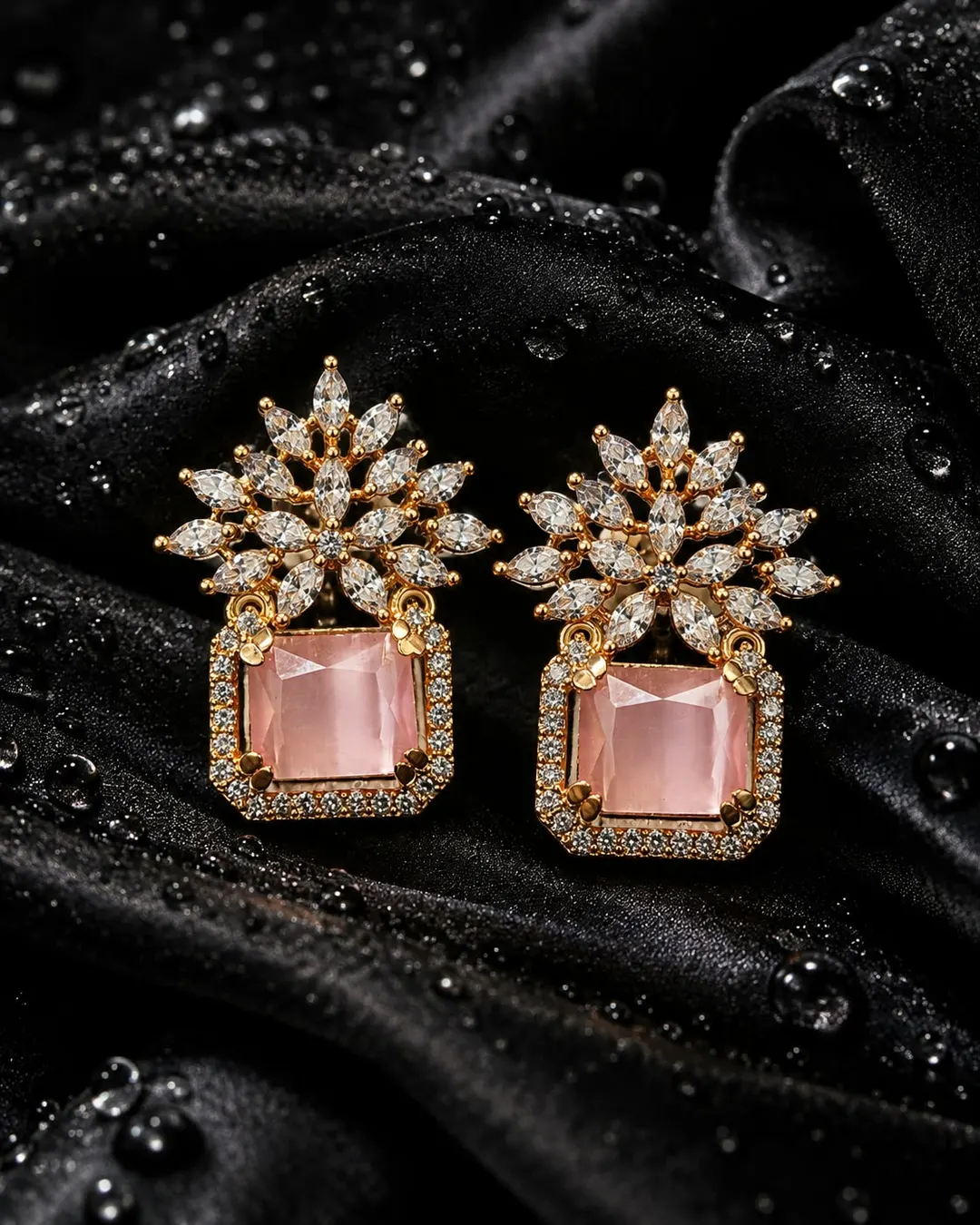 PINK CRYSTAL FLORAL EARRINGS