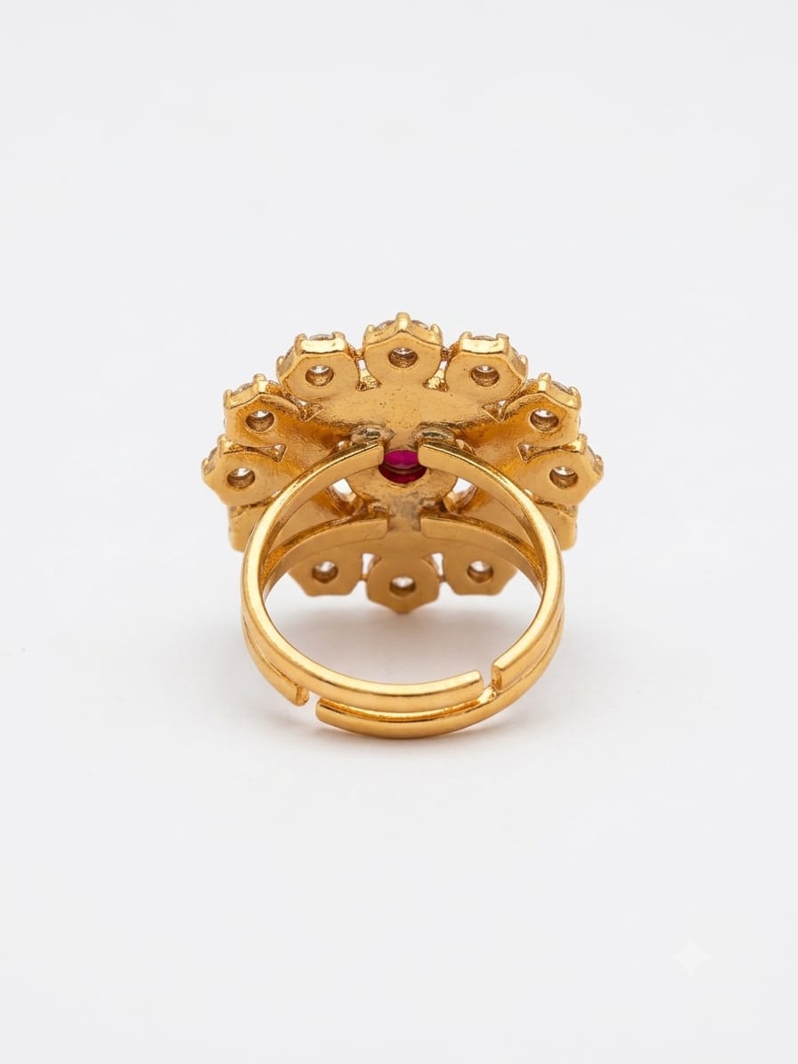ANTIQUE GOLD RUBY KUNDAN FLORAL STATEMENT RING