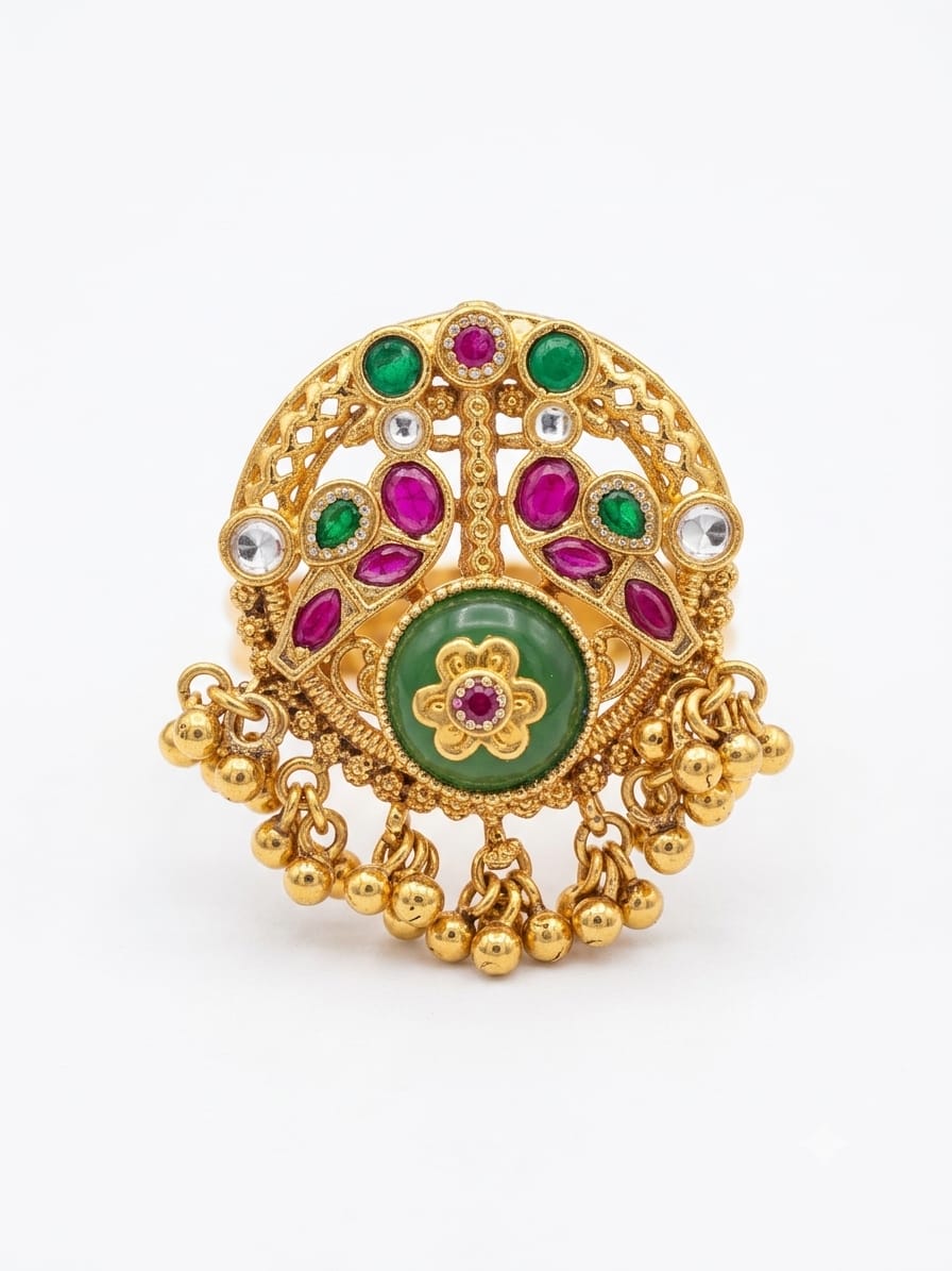 ROYAL GREEN & RUBY KUNDAN RING