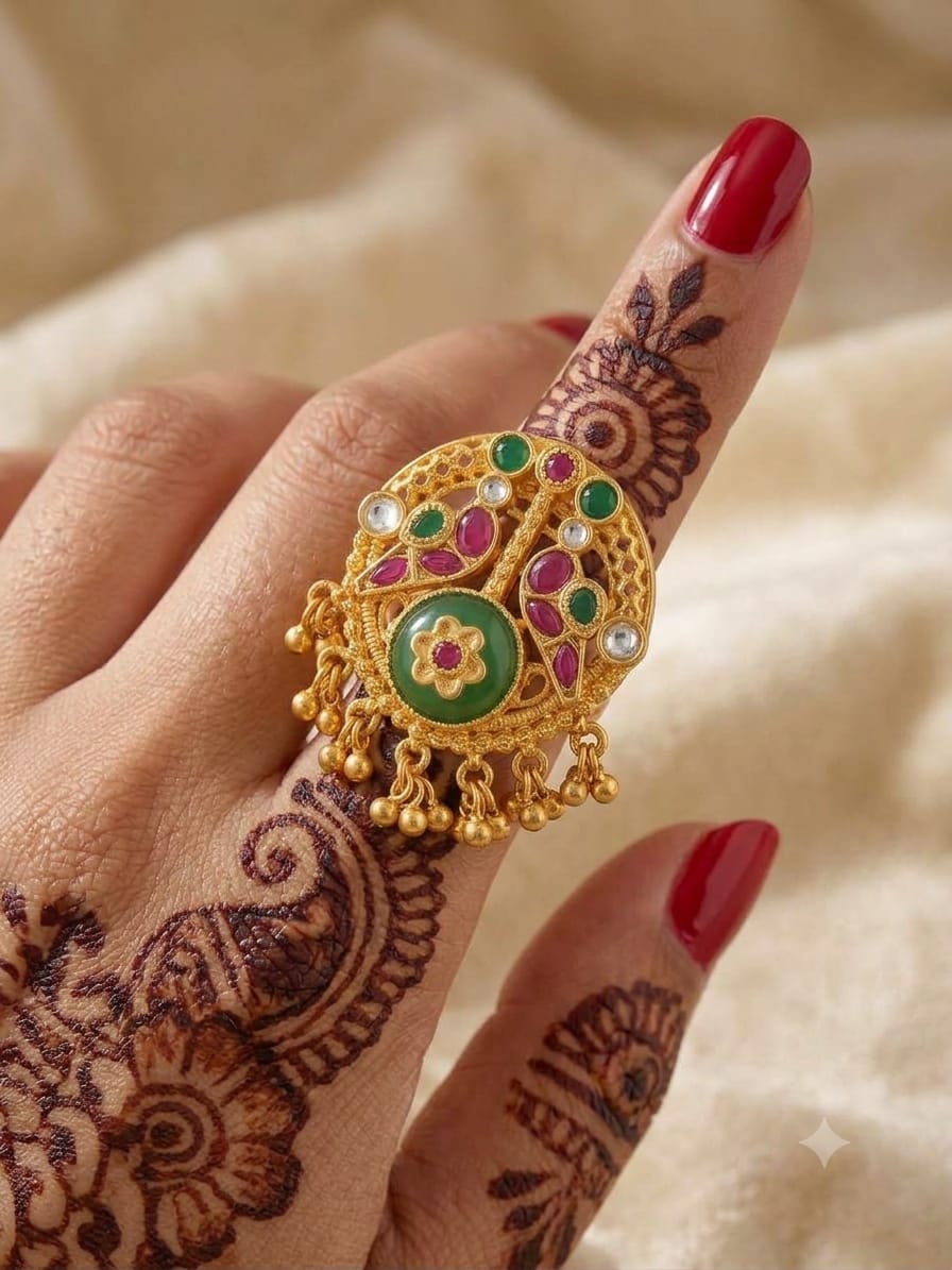 ROYAL GREEN & RUBY KUNDAN RING
