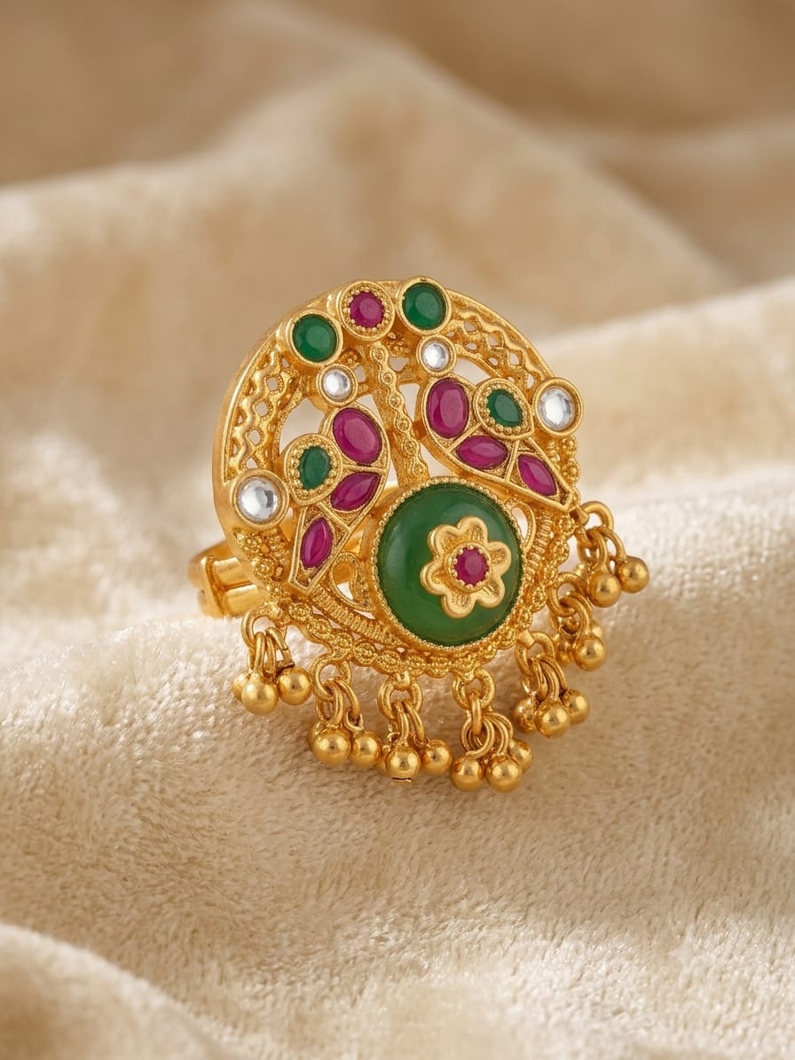 ROYAL GREEN & RUBY KUNDAN RING