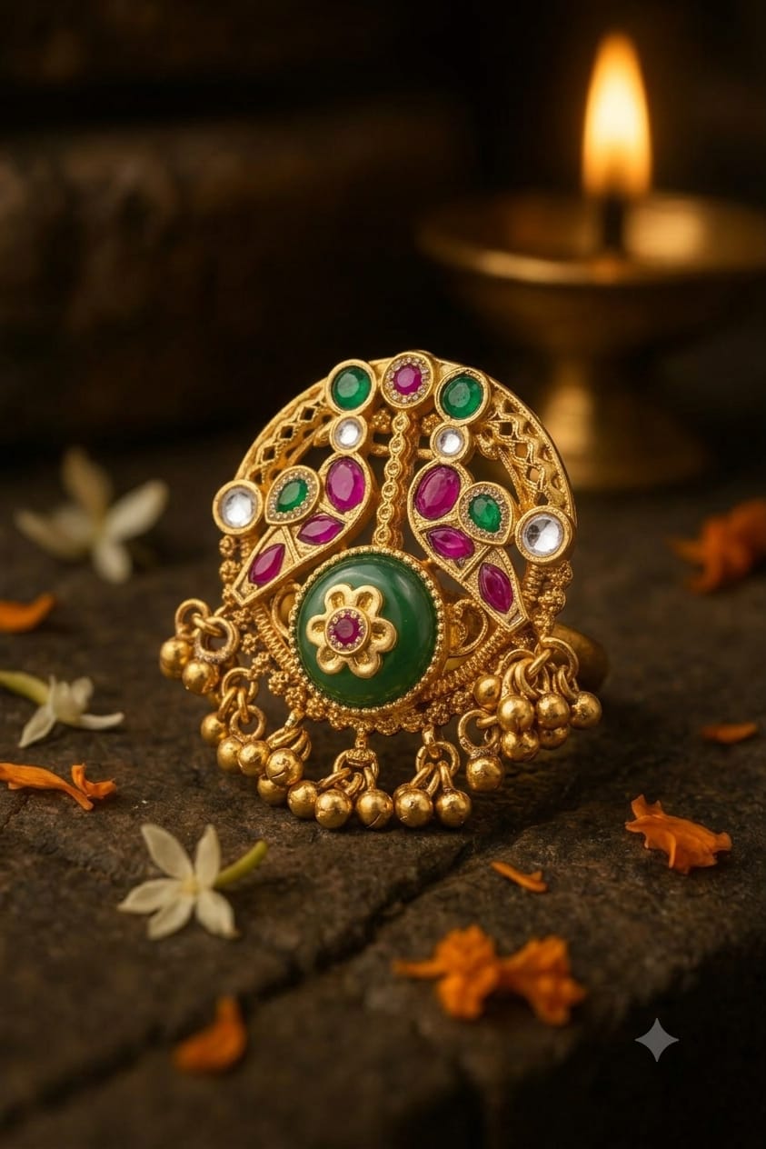 ROYAL GREEN & RUBY KUNDAN RING