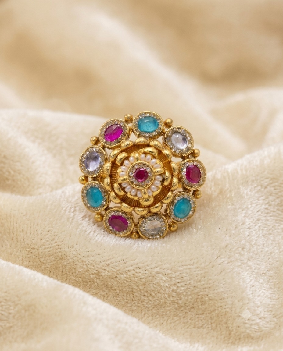 MULTICOLOR FLORAL GEMSTONE RING