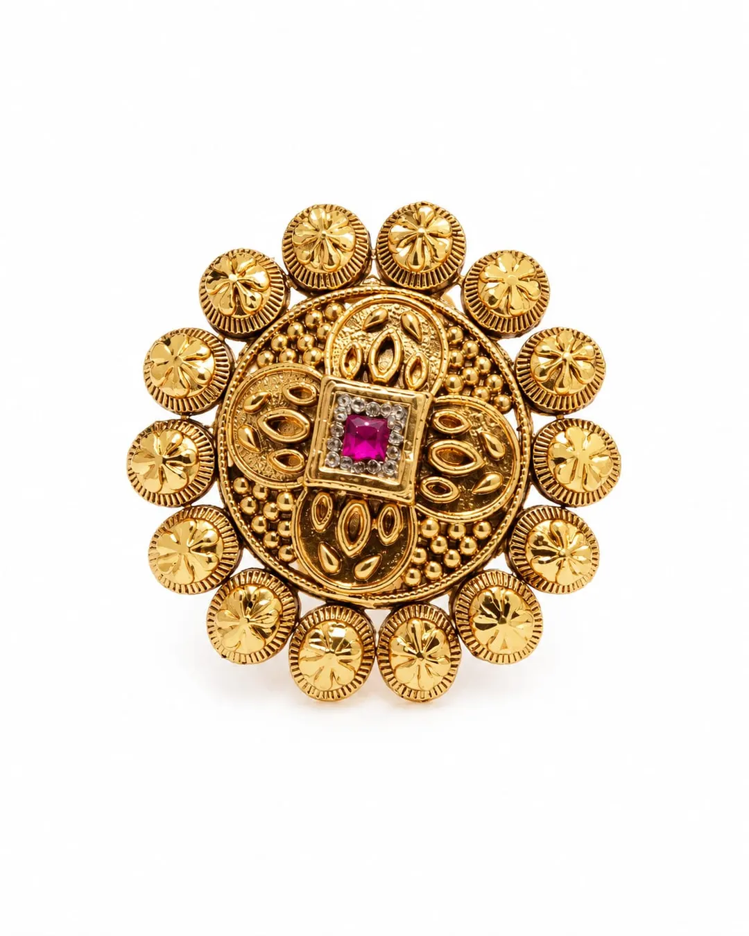 TRADITIONAL GOLD FLORAL GEMSTONE RING