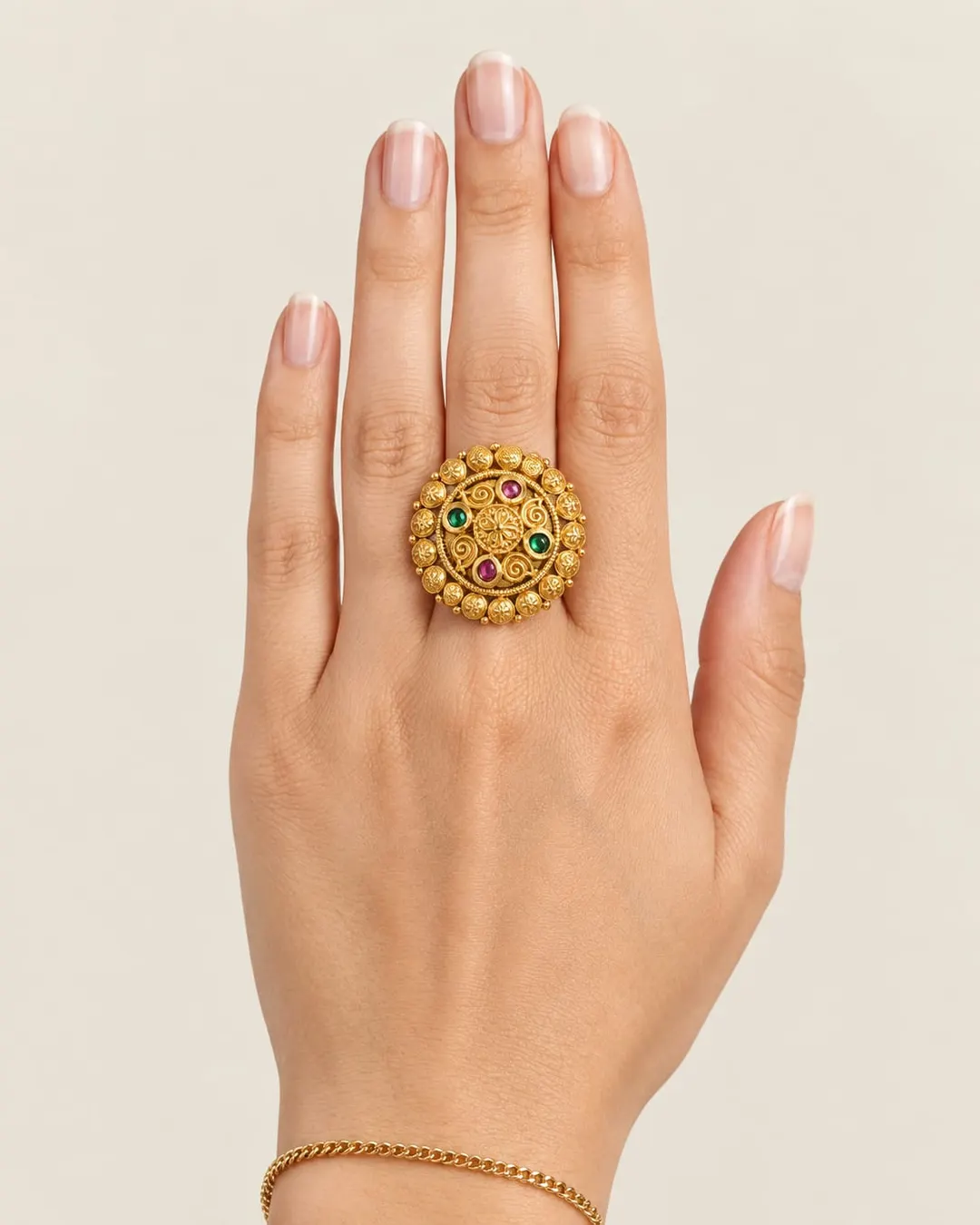 ROYAL HERITAGE EMERALD & RUBY FLORAL RING