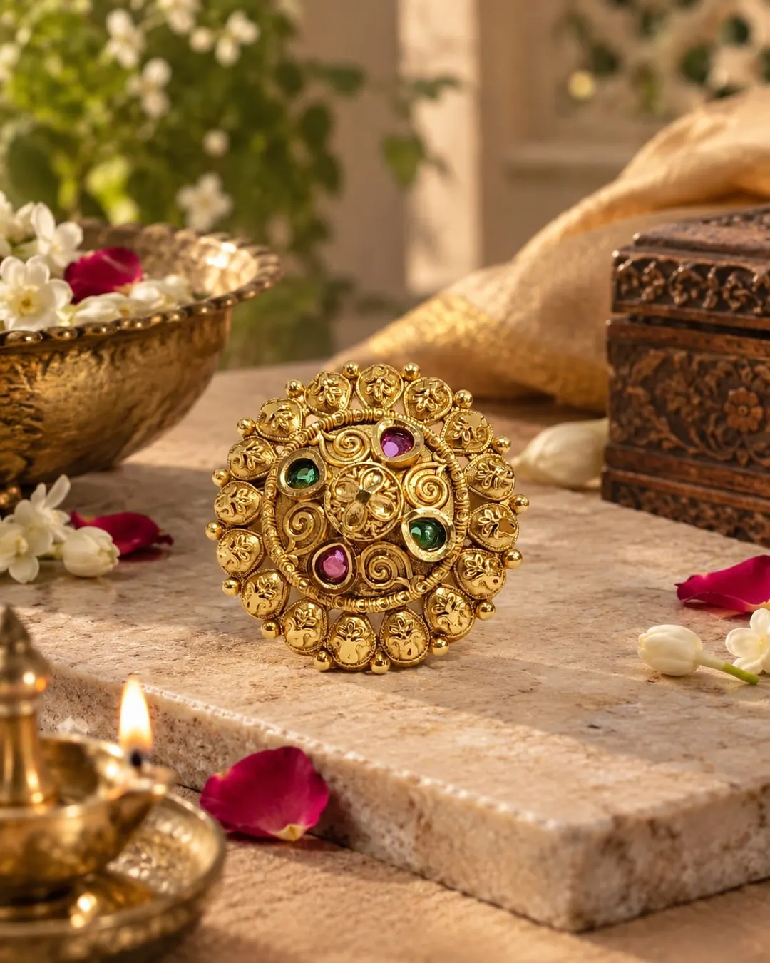 ROYAL HERITAGE EMERALD & RUBY FLORAL RING