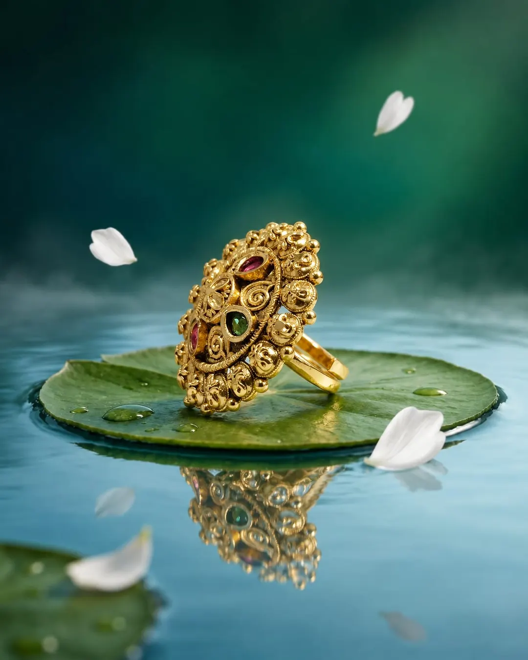 ROYAL HERITAGE EMERALD & RUBY FLORAL RING
