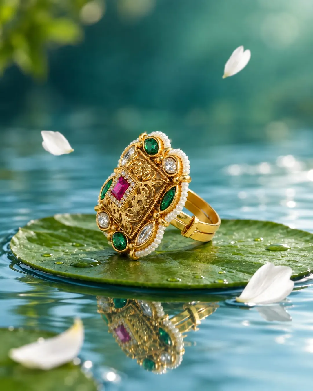 ANTIQUE KUNDAN SQUARE MULTICOLOR GEMSTONE RING