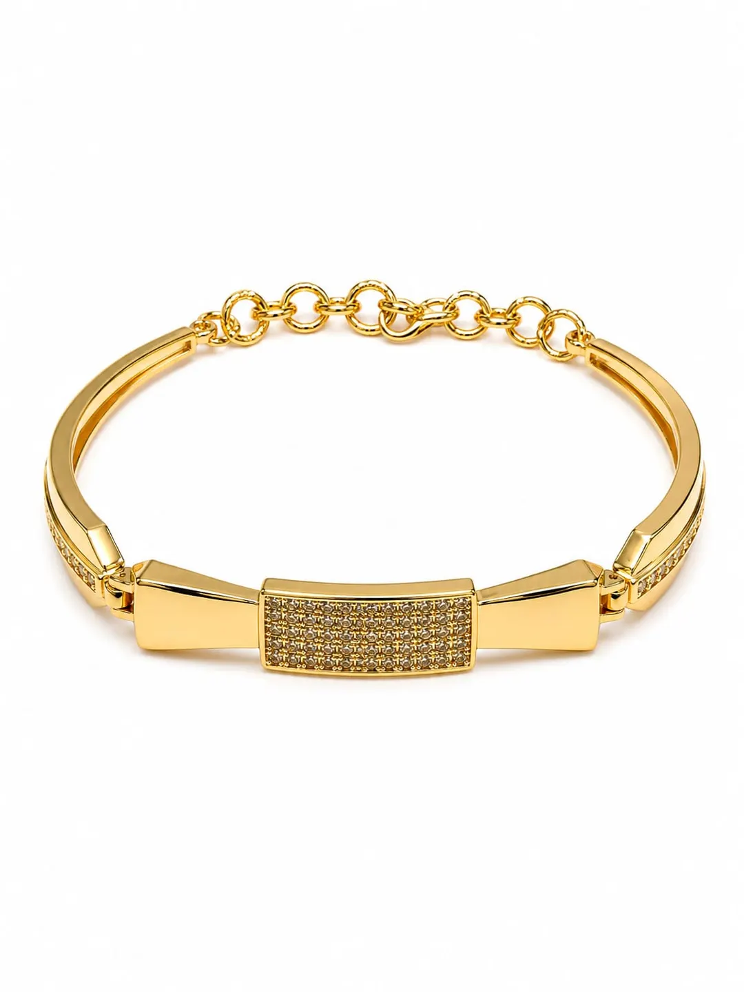 GOLD PLATED CUBIC ZIRCONIC [CZ] AMERICAN DIAMOND STUDDED BOW DESIGN BRACELET.