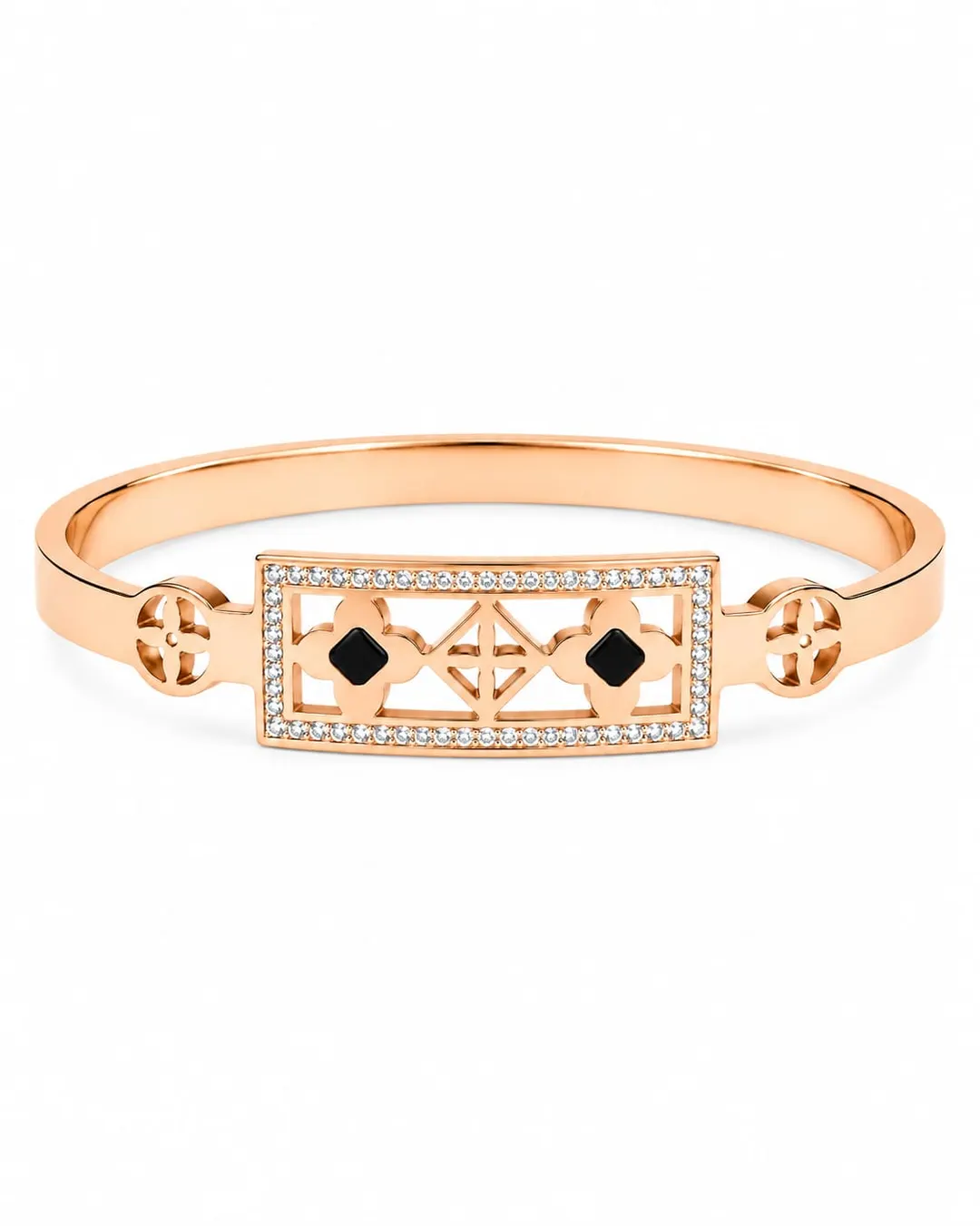 ROSE GOLD FOUR LEAF CLOVER & GEOMETRIC MOTIF BRACELET.