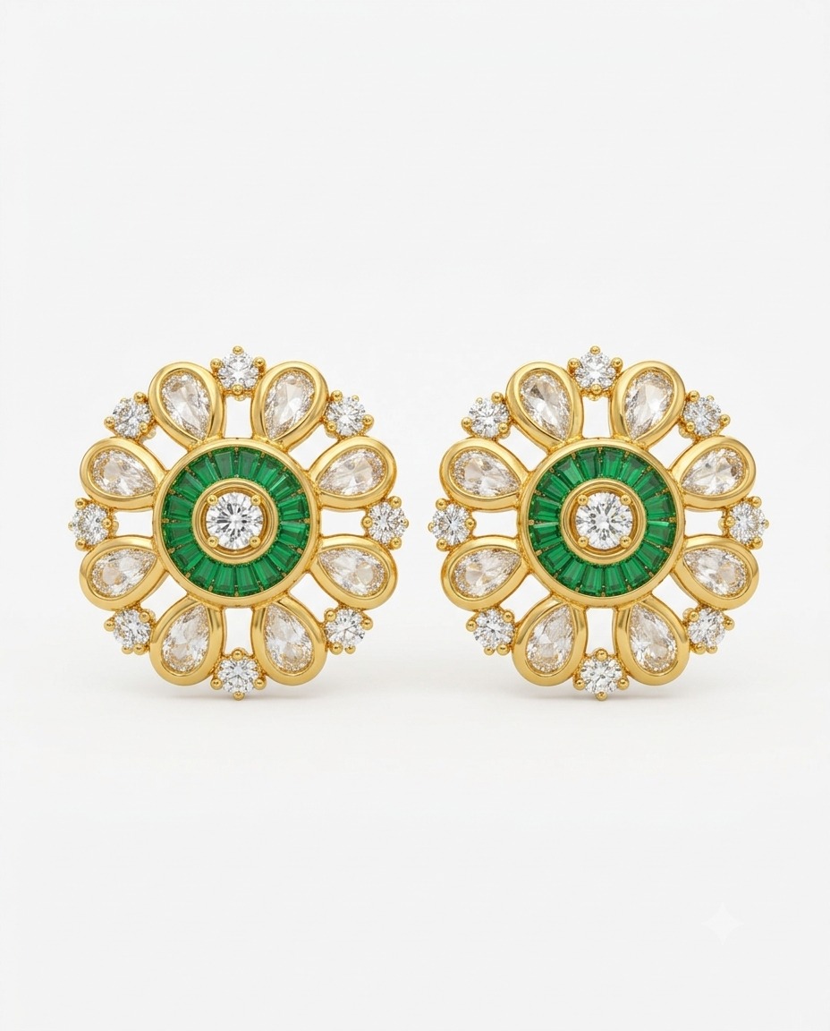 GREEN BLOSSOM KUNDAN STUDS
