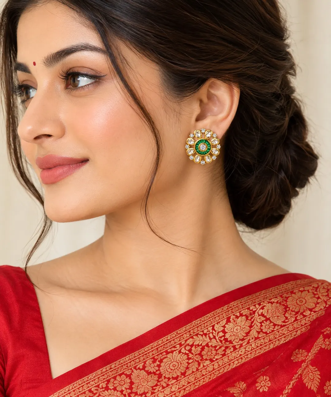 GREEN BLOSSOM KUNDAN STUDS