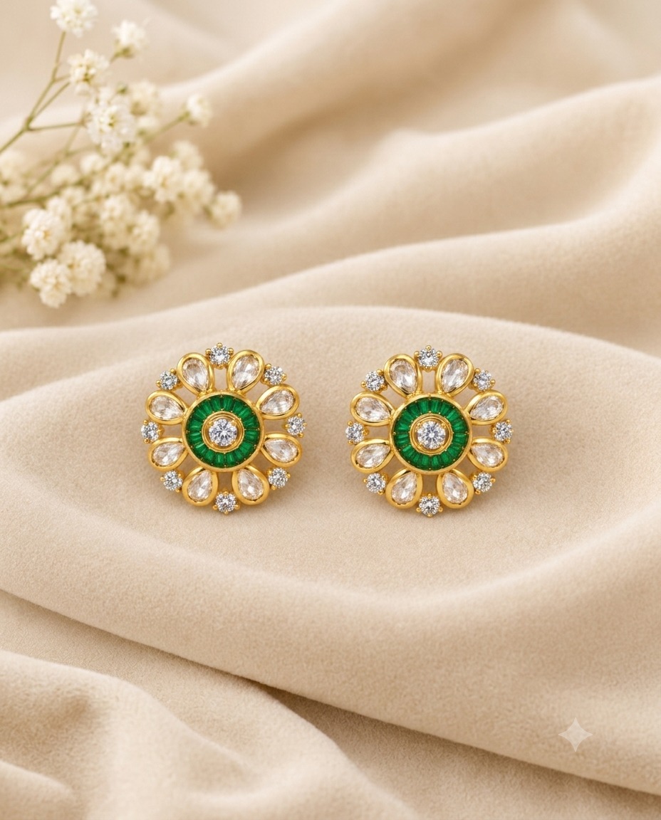 GREEN BLOSSOM KUNDAN STUDS