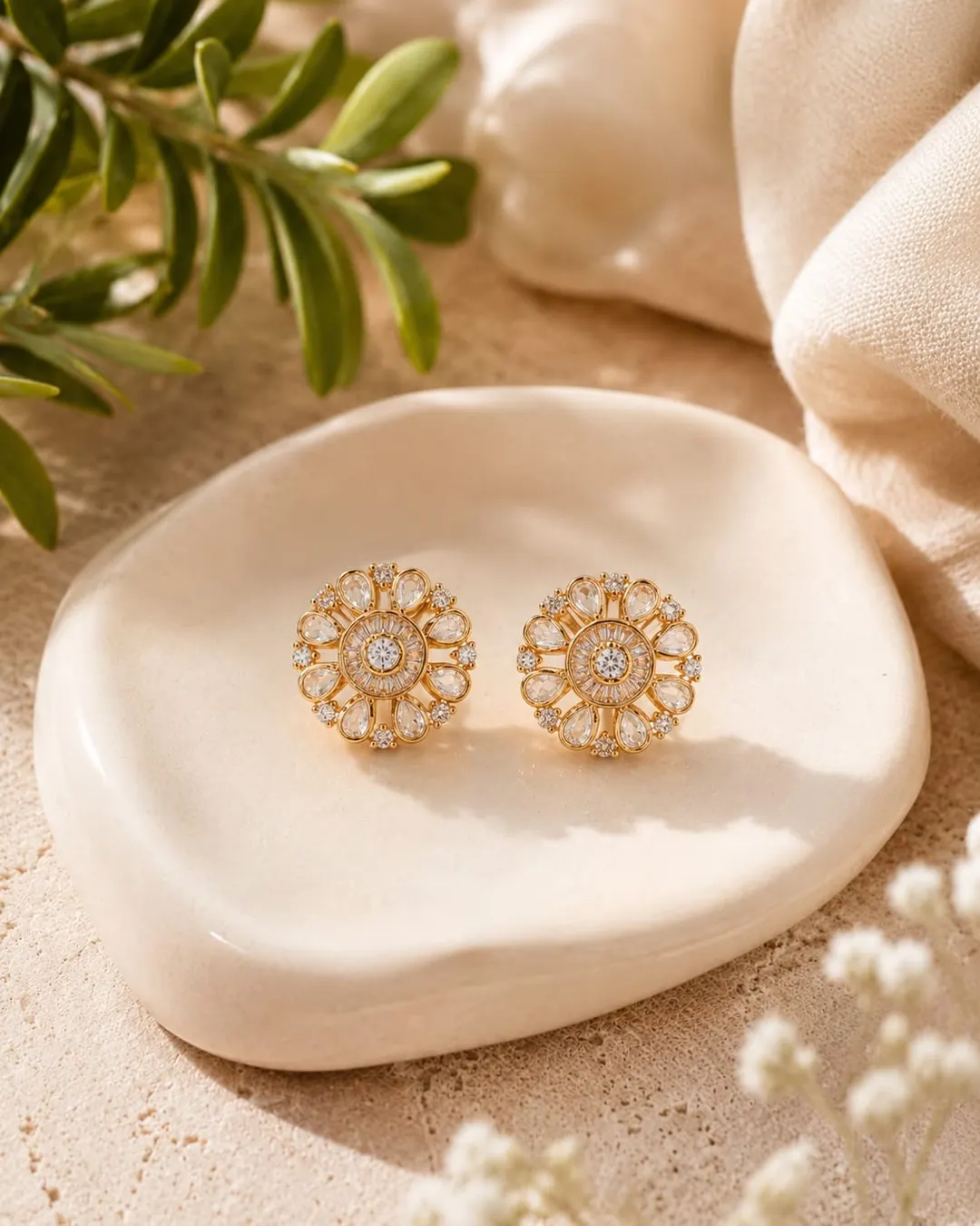 FLORAL RADIANCE GOLD STUD EARRING