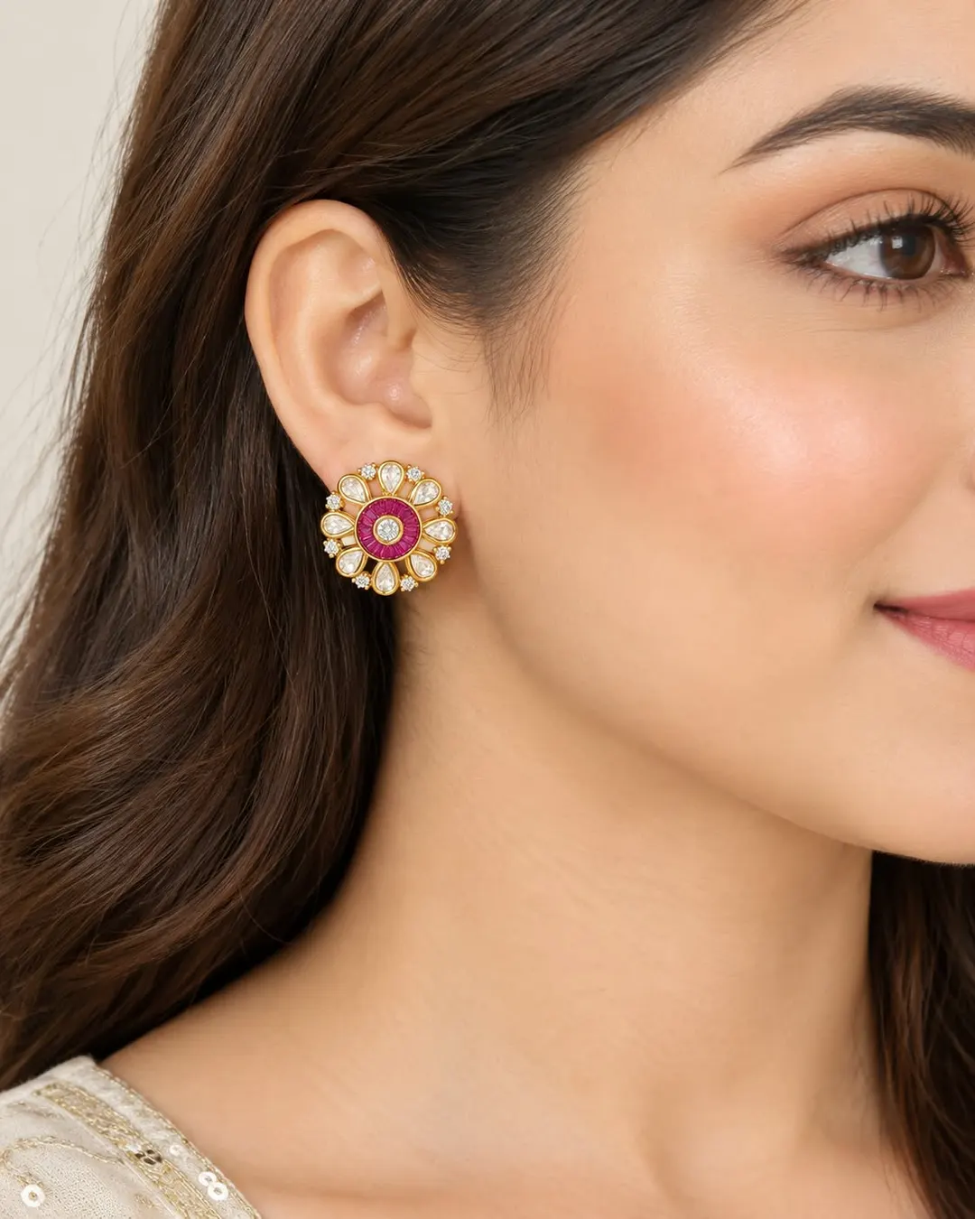 GULAB RUBY KUNDAN STUDS