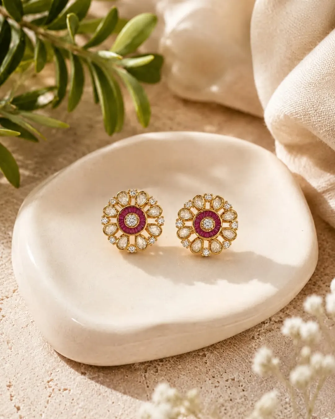 GULAB RUBY KUNDAN STUDS