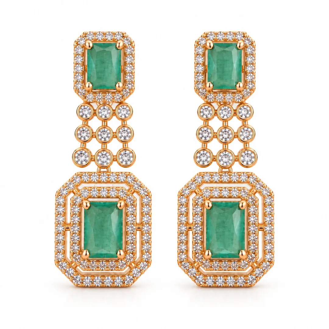 EMERALD GREEN RECTANGULAR GEOMETRIC DROP EARRING