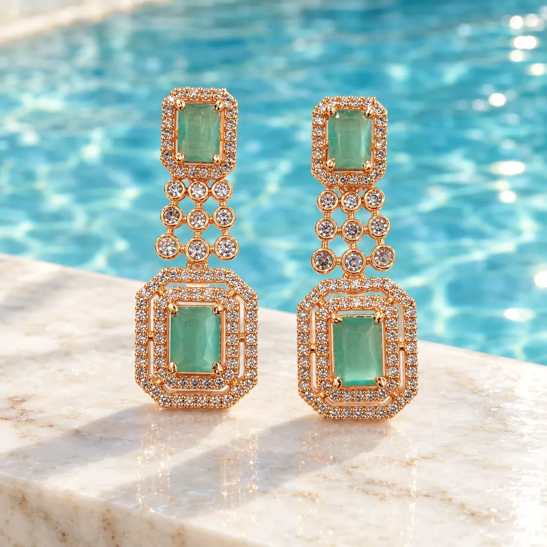 EMERALD GREEN RECTANGULAR GEOMETRIC DROP EARRING