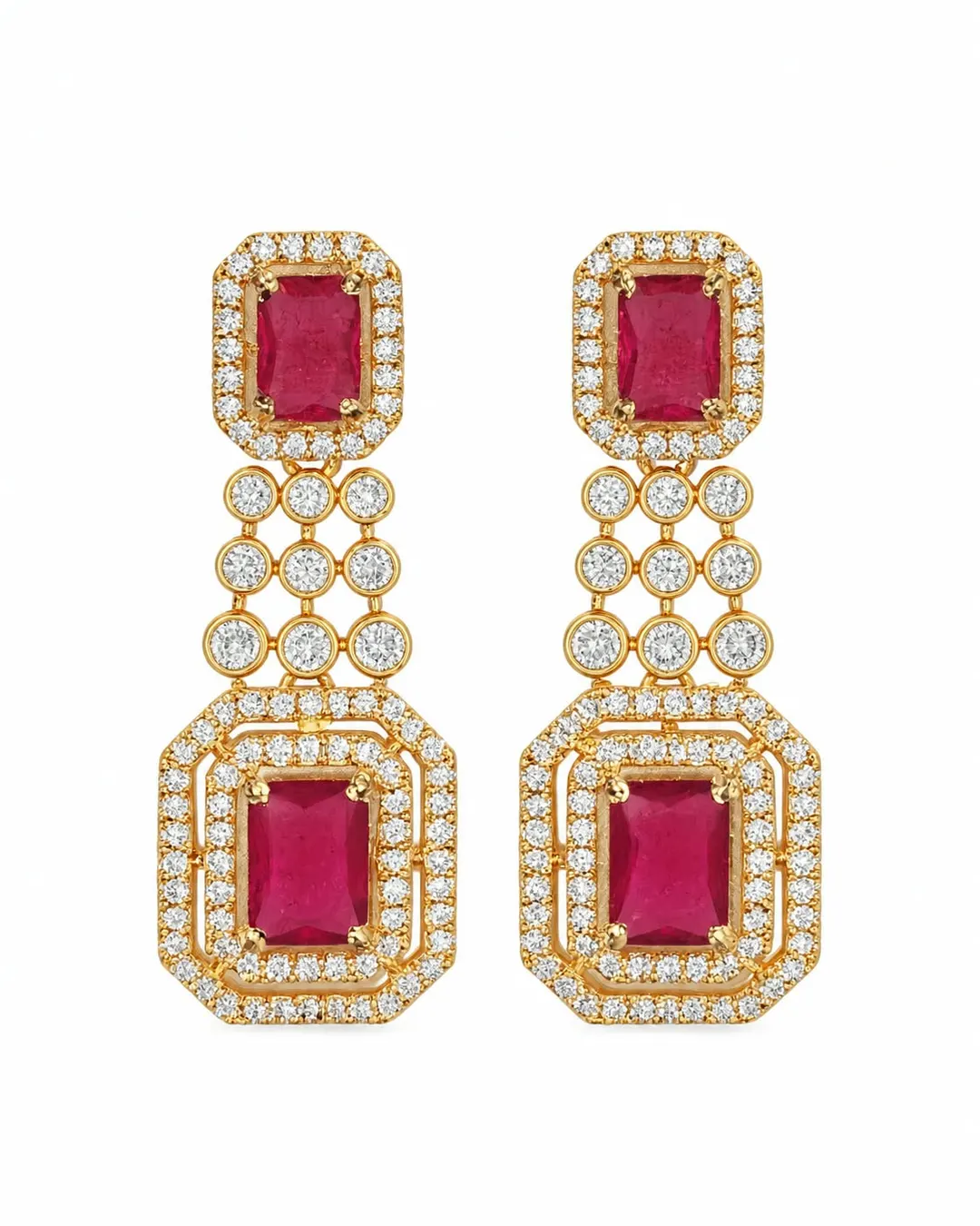 ROYAL RED STONE GOLD-PLATED LONG DROP EARRING