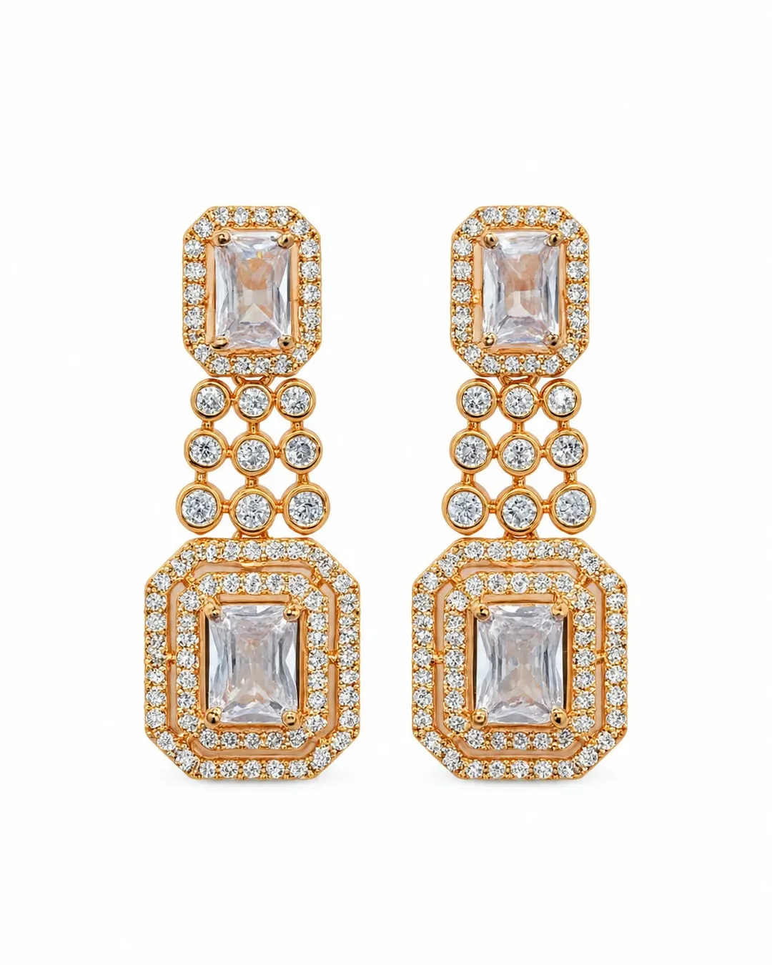 ELEGANT EMERALD-CUT CRYSTAL DOUBLE DROP EARRING