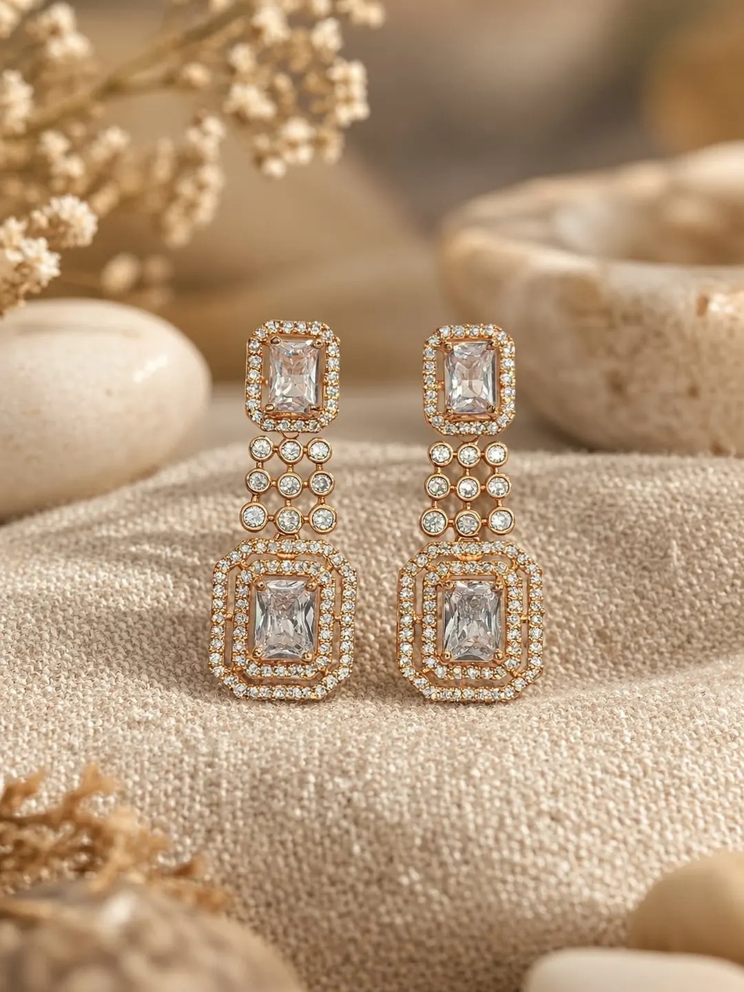 ELEGANT EMERALD-CUT CRYSTAL DOUBLE DROP EARRING