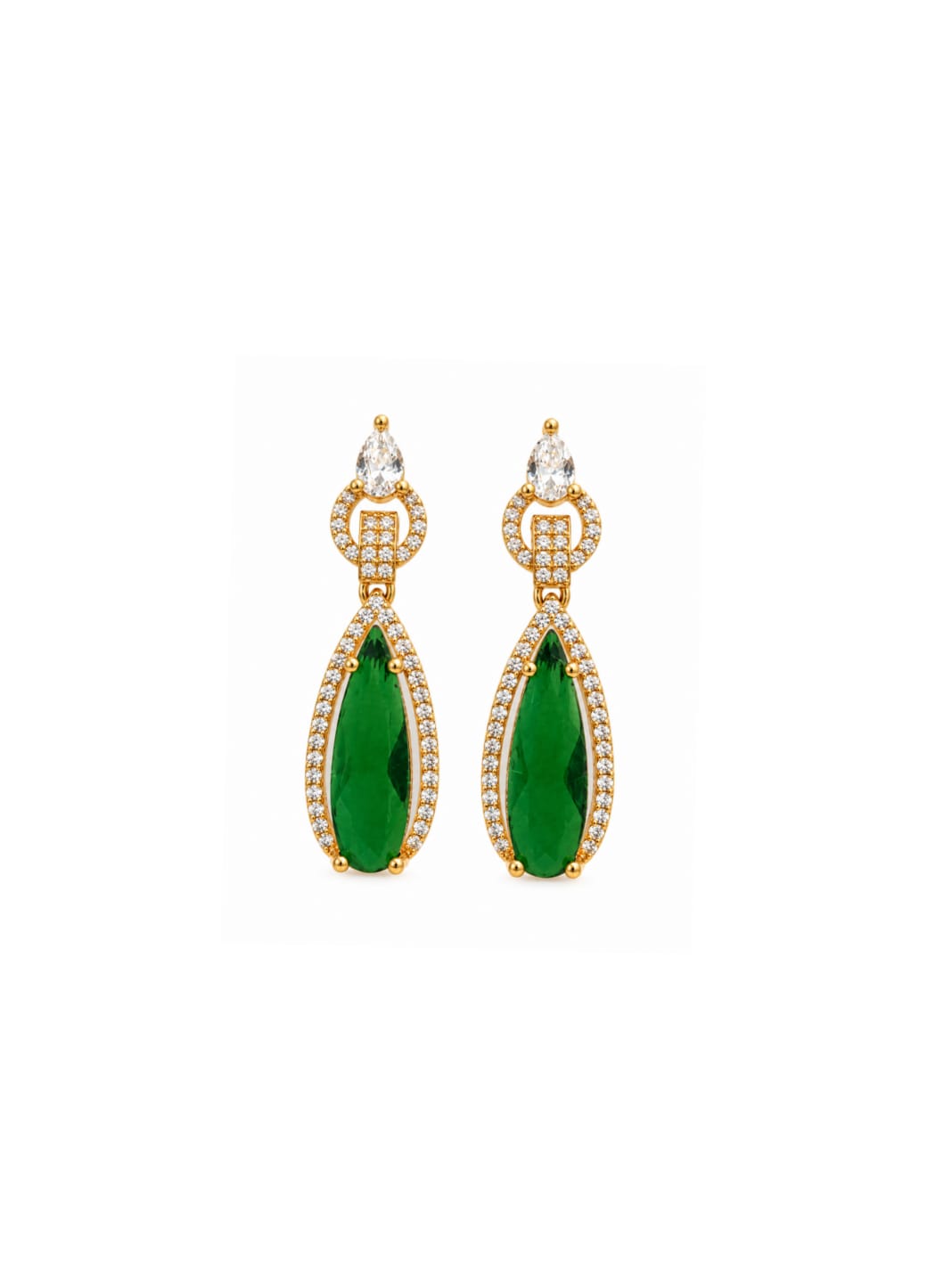 EMERALD TEARDROP GOLD-PLATED STATEMENT EARRINGS