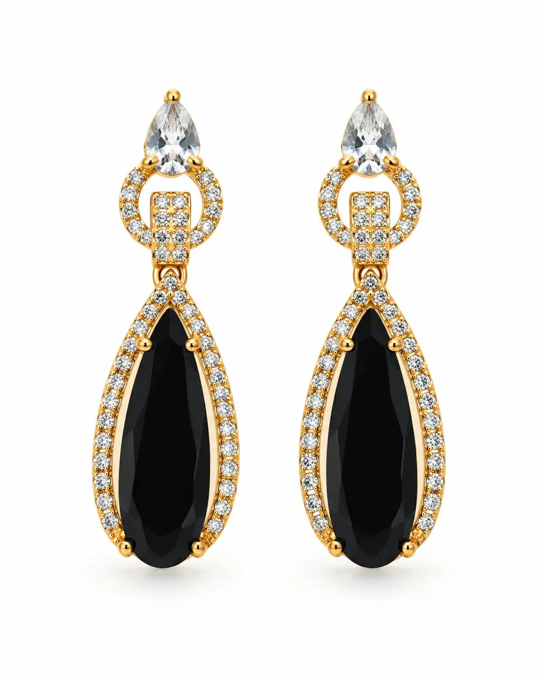 BLACK ONYX GOLD-TONE CRYSTAL DROP EARRINGS