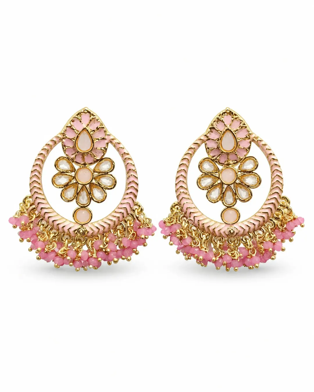 ROYAL PINK FLORAL KUNDAN CHANDBALI EARRINGS