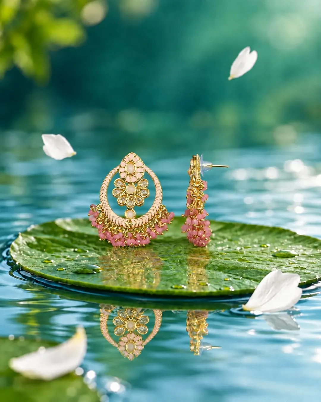 ROYAL PINK FLORAL KUNDAN CHANDBALI EARRINGS