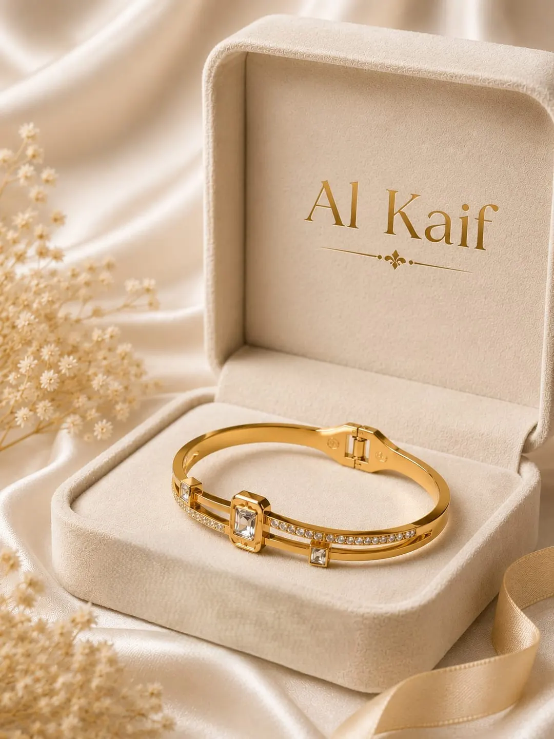 GOLD PLATED FINISHES , DUAL- BAND STRUCTURES, AND GEOMETRIC STONE ACCENTS.