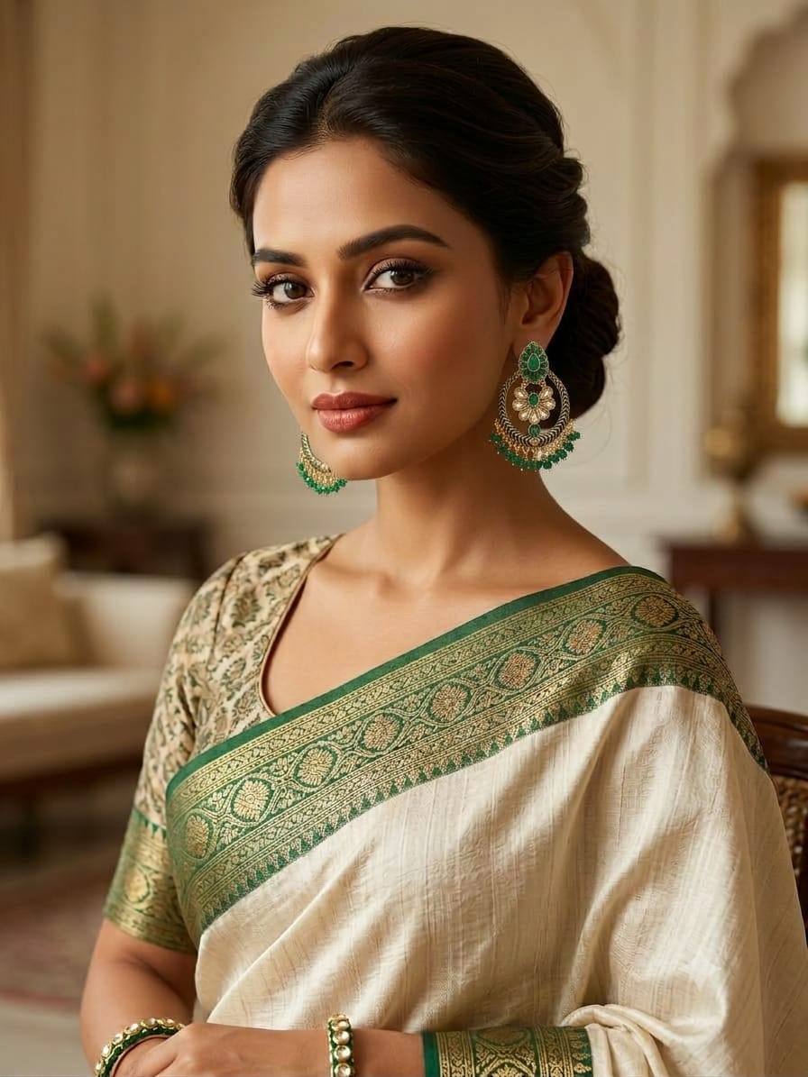 EMERALD MEENAKARI FLORAL CHANDBALI EARRINGS