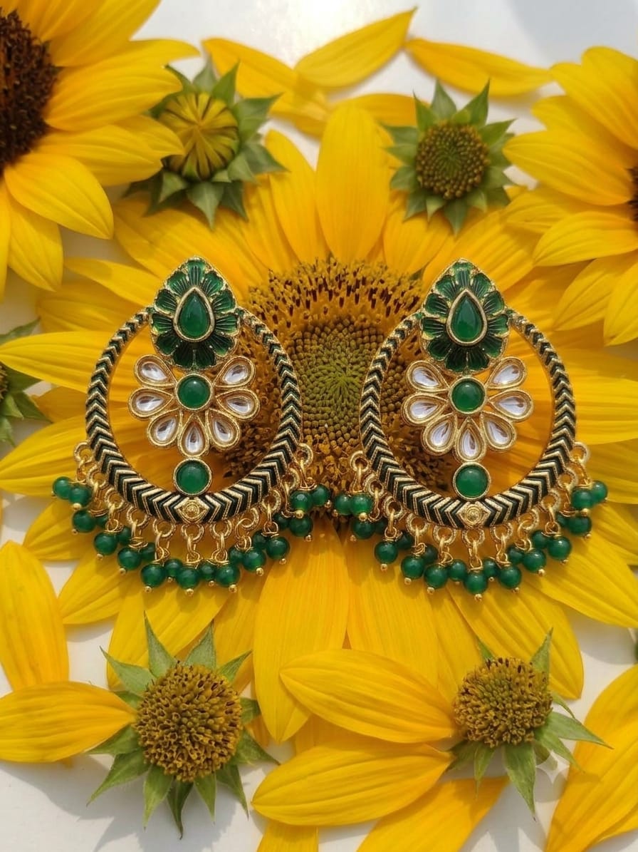 EMERALD MEENAKARI FLORAL CHANDBALI EARRINGS