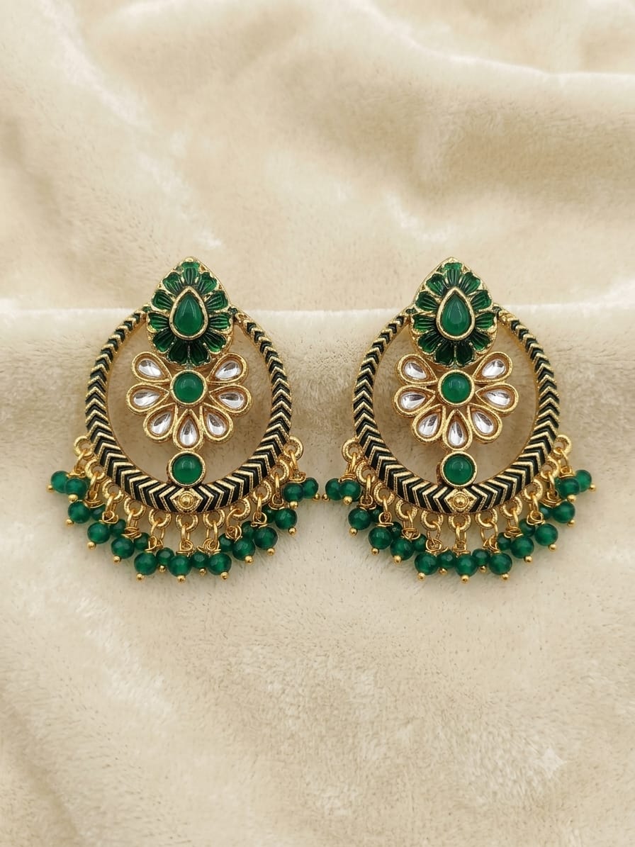 EMERALD MEENAKARI FLORAL CHANDBALI EARRINGS