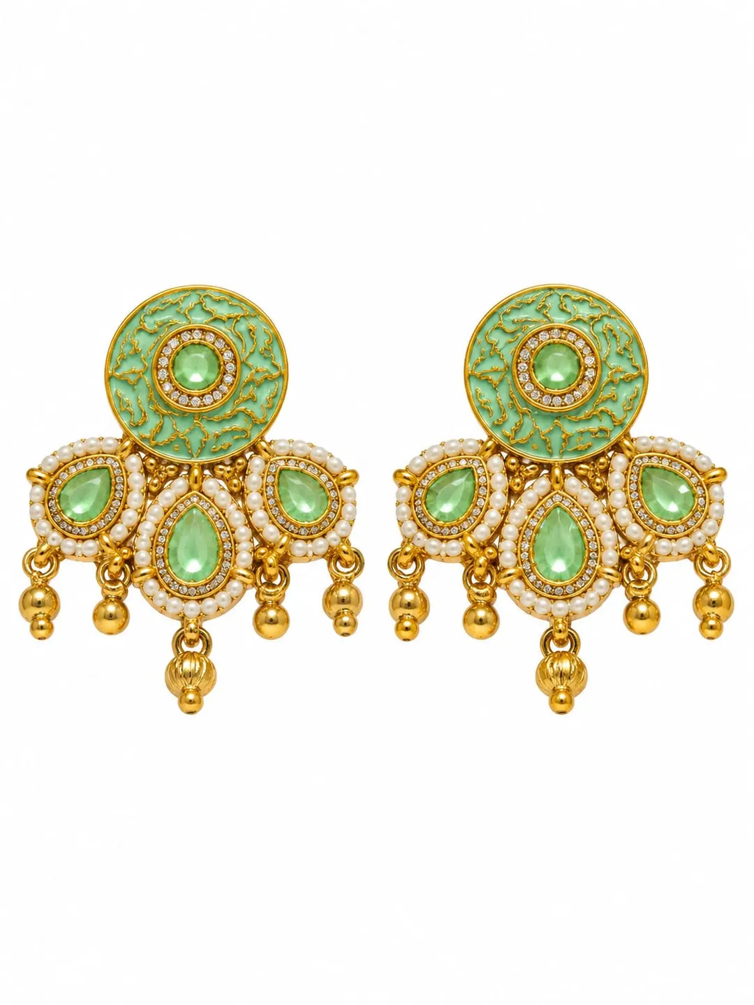 MINT GREEN KUNDAN PEARL STATEMENT EARRINGS