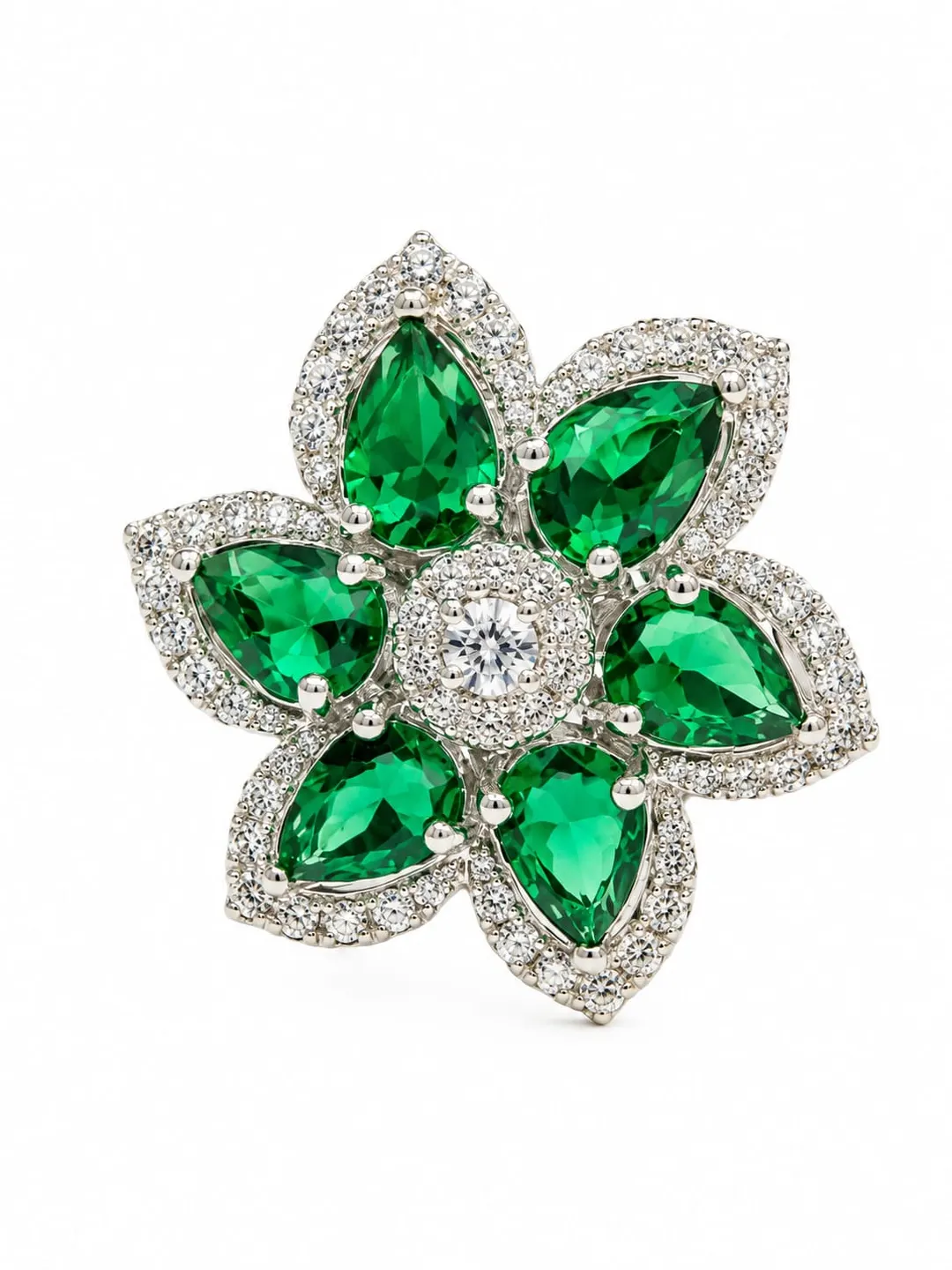 GREEN EMERALD FLOWER RING.