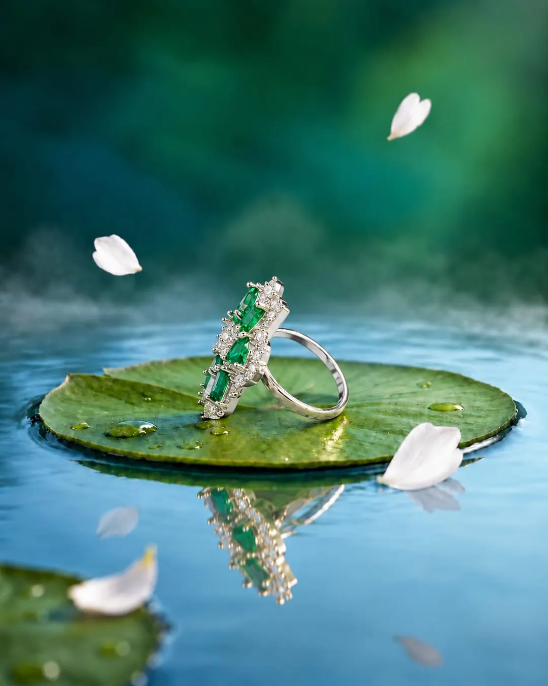 GREEN EMERALD FLOWER RING.