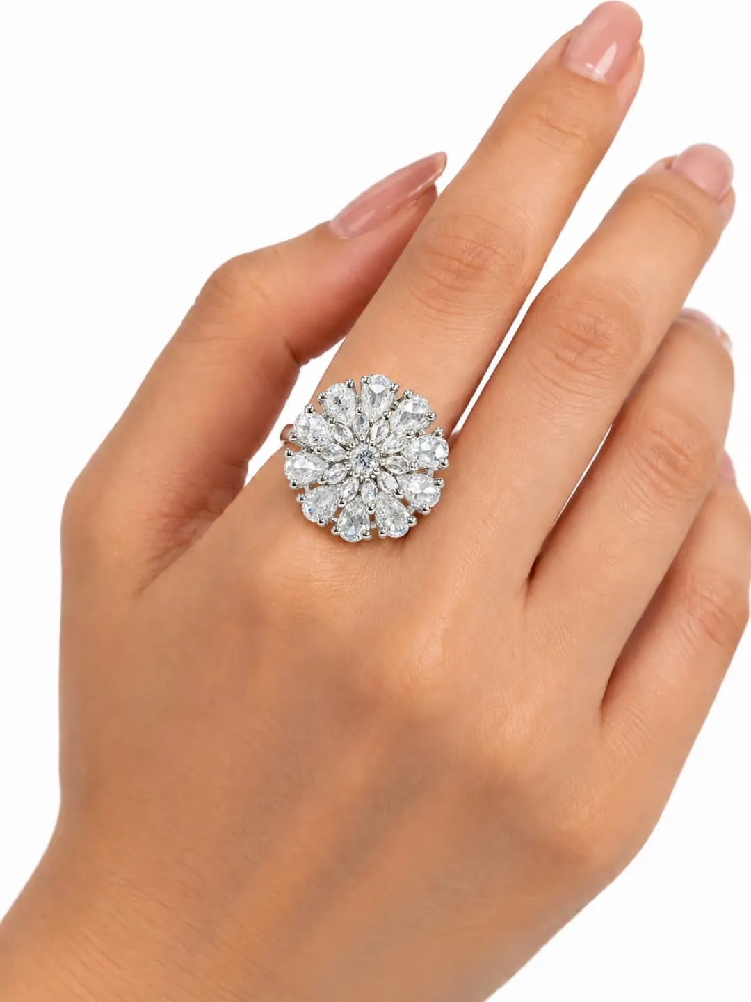 CRYSTAL BLOOM FLORAL RING.