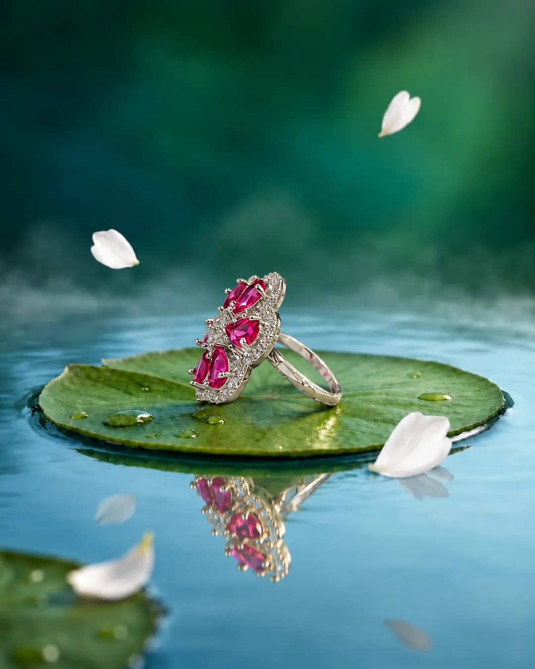 PINK FLORAL GEMSTONE STATEMENT RING.