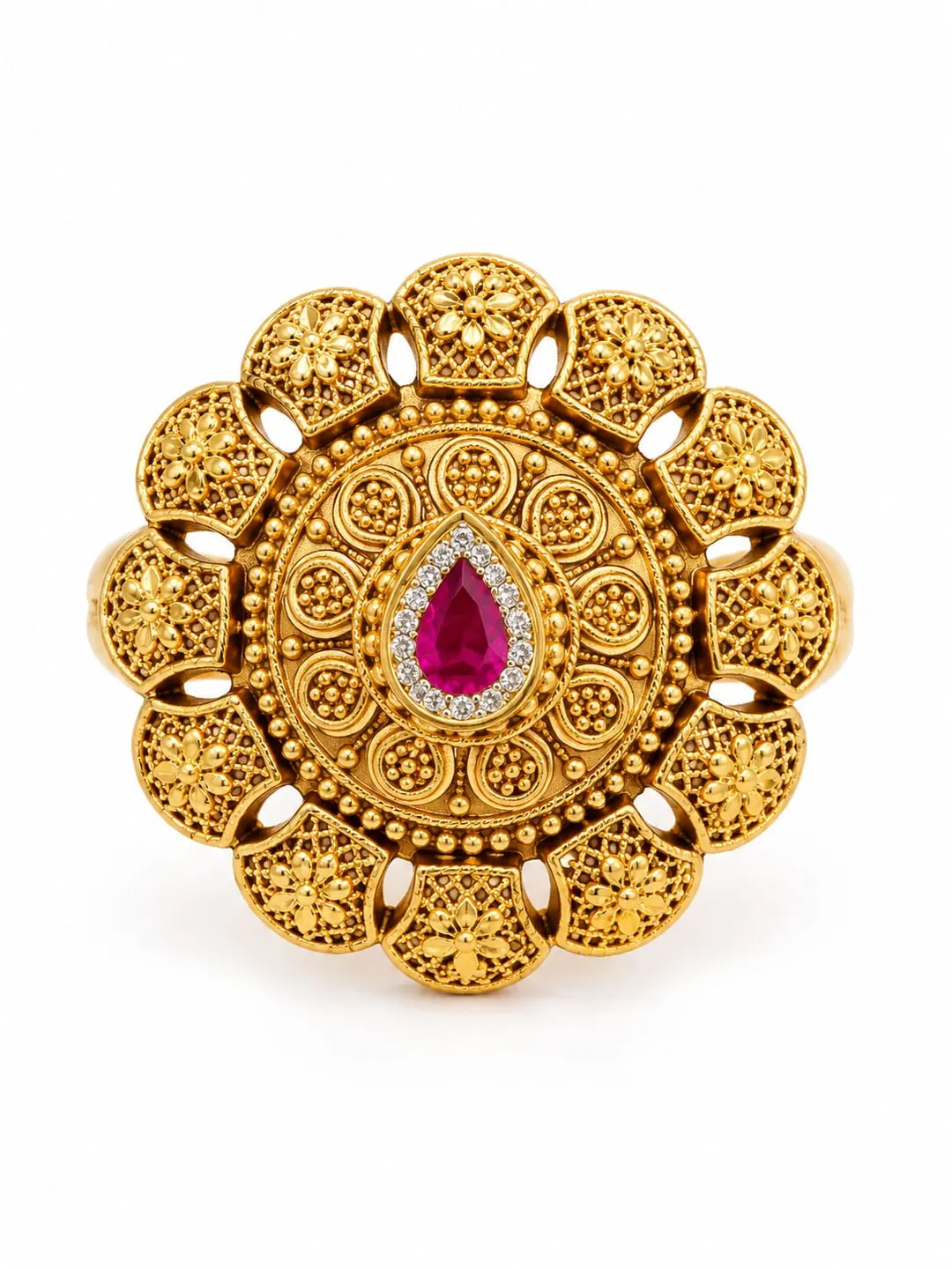 ANTIQUE RUBY KUNDAN BLOOM RING