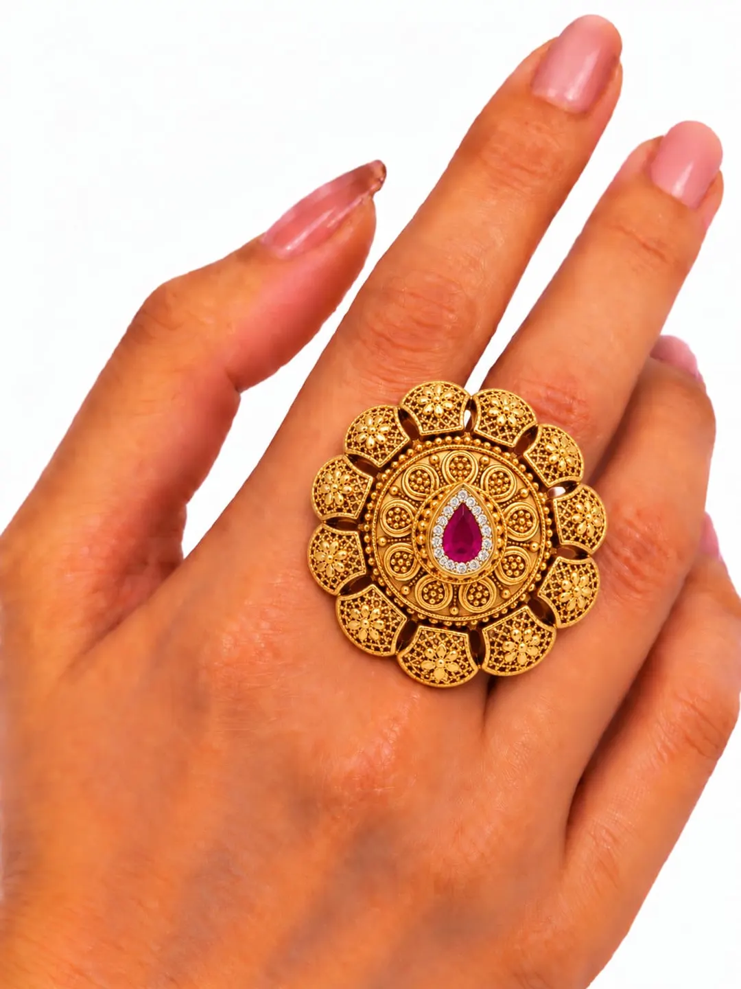 ANTIQUE RUBY KUNDAN BLOOM RING